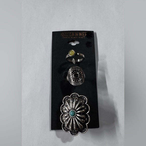 Jewelry - Ring size 7 & 8 Silver-Tone Concho Ring Set with Turquoise & Yellow Accents